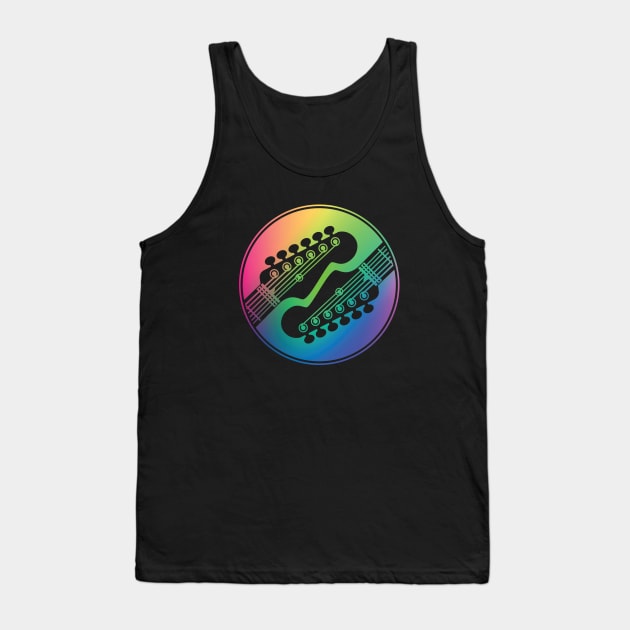 Electric Guitar Headstock Circle Colorful Gradient Theme Tank Top by nightsworthy